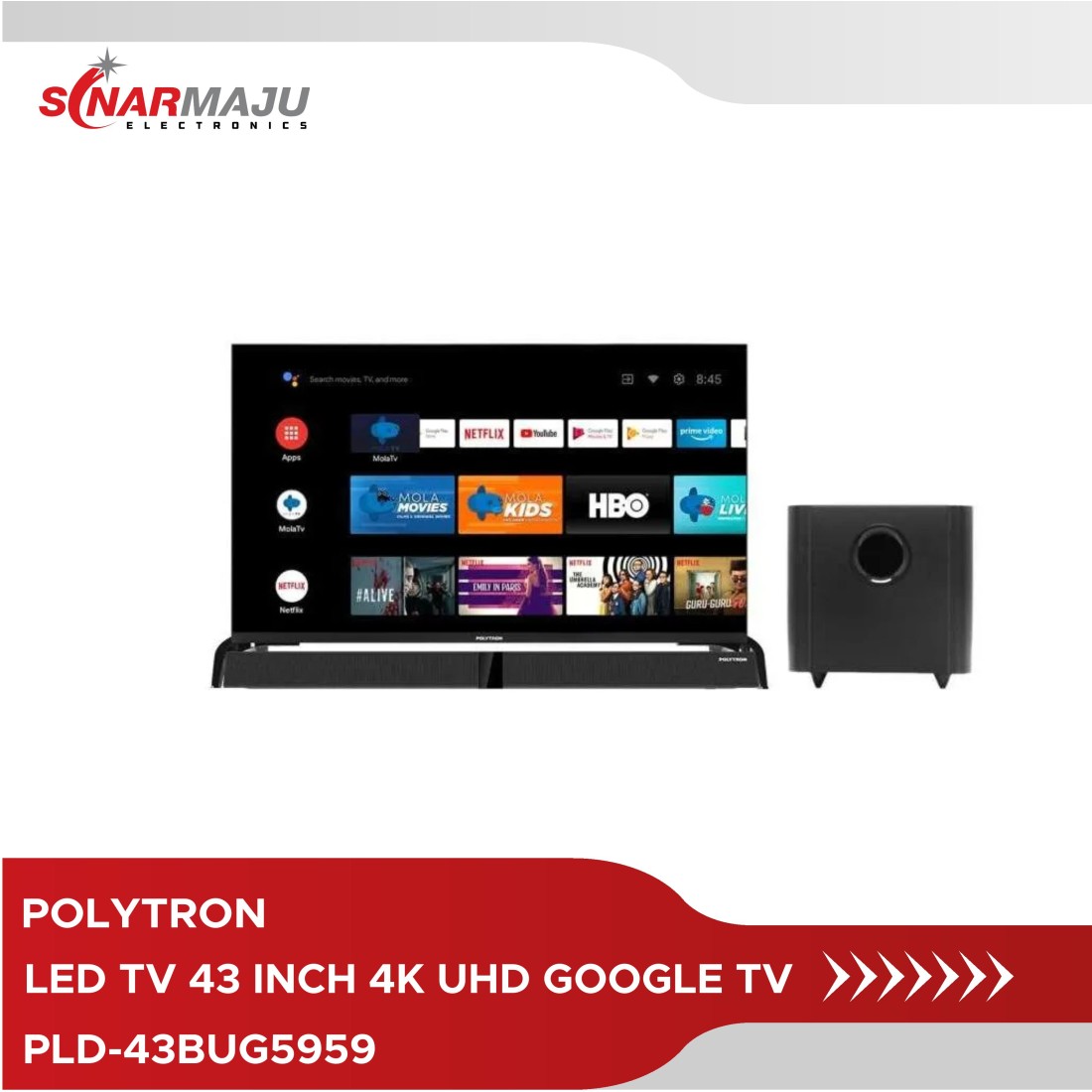 Led Tv Inch Polytron K Uhd Google Tv Cinemax Soundbar Pld Bug